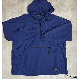 Vtg LL Bean Outdoors Jacket Mens XXL Tall Blue Anorak 1/2 Zip Windbreaker Hooded